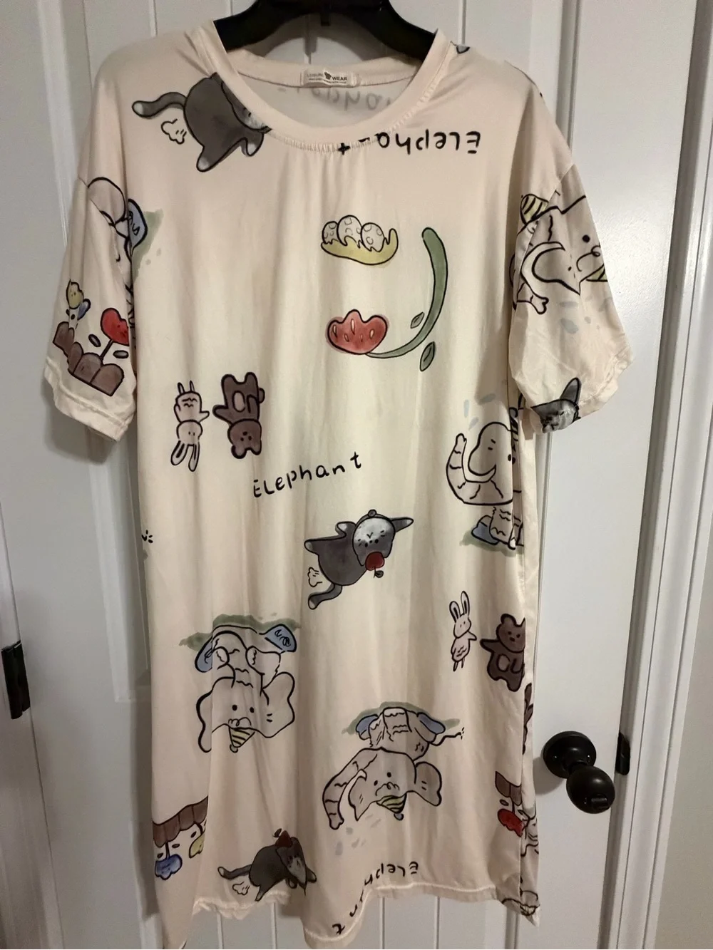 Cream Elephant Print Kids Nightgown Pajama